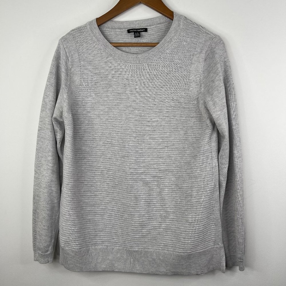 HILARY RADLEY Women Gray Crew Neck Ribbed Long Sleeve Pullover Sweater Size L